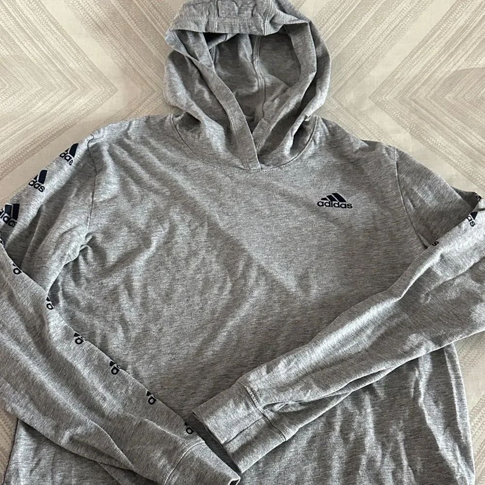 Adidas Kids Heather Gray Logo Long-Sleeve Hoodie-Style Shirt – Size L (14/16)
